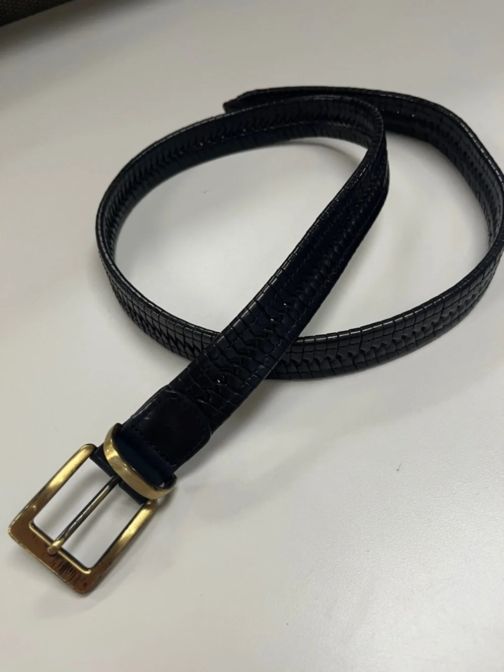 Tommy Bahama Black Braided Leather Belt with Gold Tone Buckle 36”